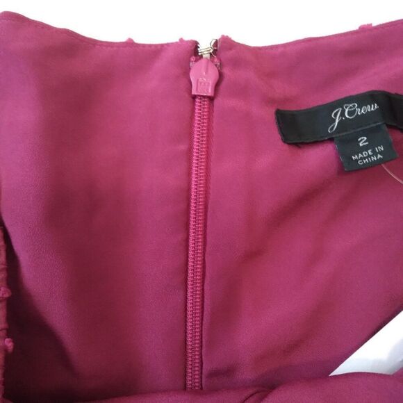 J. Crew Dark Berry Pink Swiss Dot Print Chiffon Midi Length Dress Women's Size 2 - Picture 5 of 12